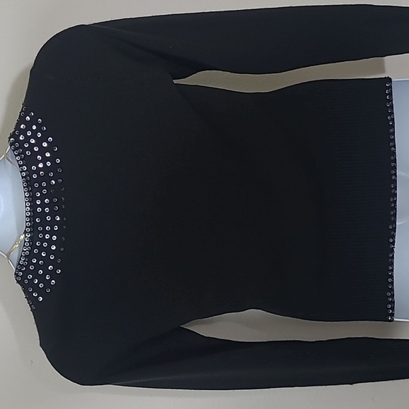 Worthington sweater black sequin trim Stretch medium - Picture 3 of 5